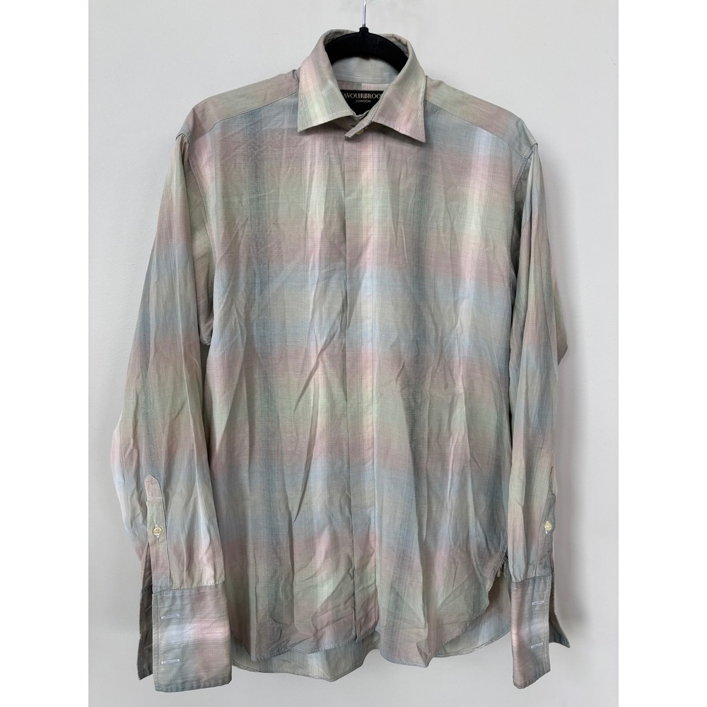 Favourbrook London Mens Cotton Ombre Check Hidden Button Down‎ Shirt 15-38
